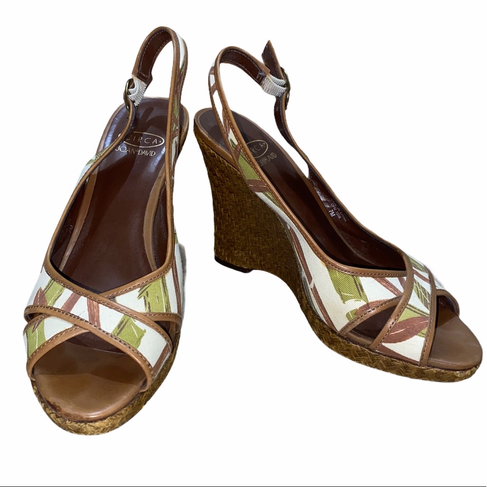 Circa Joan & David Brown Tropical Wedge Heels sz 7